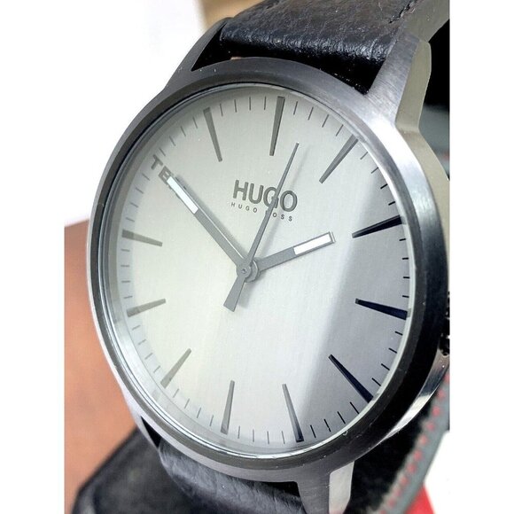 Hugo Boss Men's Watch 1530074 Stand Quartz Gray Dial Black Leather Band … - Picture 1 of 13
